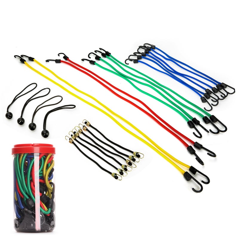 EFFICERE 24-Piece Premium Bungee Cord Assortment in Storage Jar - Includes 10â€, 18â€, 24â€, 32â€, 40â€ Bungee Cords and 8â€ Canopy/Tarp Ball Ties - Image 3